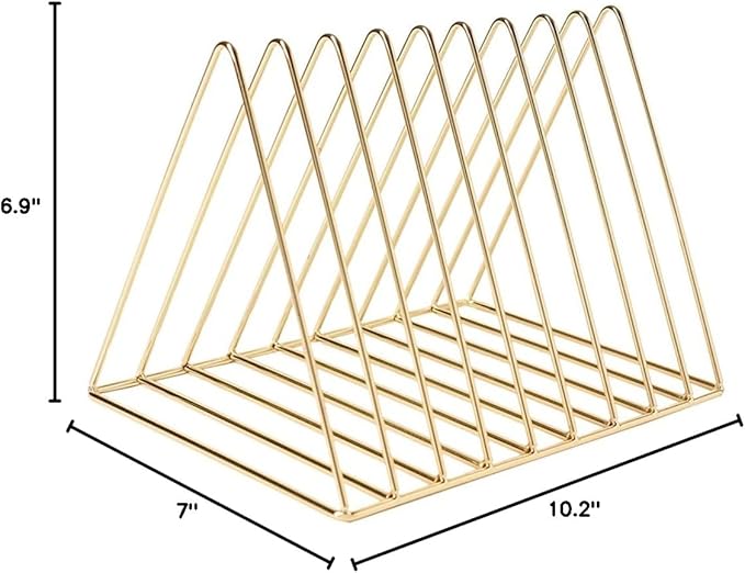 Sooyee 9 Slot Gold Magazine Holder,Desktop File Sorter Organizer Triangle Bookshelf Decor Home Office