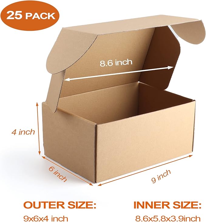 PHAREGE 9x6x4 inch Gift Shipping Boxes Bulk 25 Pack Brown, Tab Lock Tuck Top Mailing Boxes for Packaging Small Business, Small Cardboard Mailer Boxes for Wrapping Present