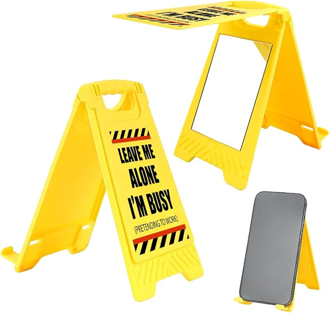 Funny Office Desk Accessories,Office Cubicle Decor,Desk Decor，Phone Holder Mirror Acrylic Table Signs，Joke Warning Team Mini Gifts for Coworker Employee Manager Director Supervisor (Leave Me Alone)