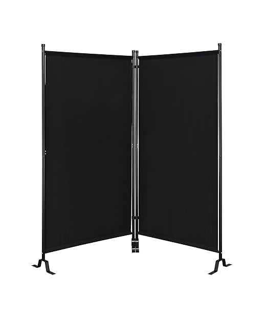 Proman Products - Galaxy 2 Panel Section Privacy Folding Screen Divider, Water Repellent Fabric Room Divider with Black Powder Coated Metal Frame for Indoors or Outdoors (Black)