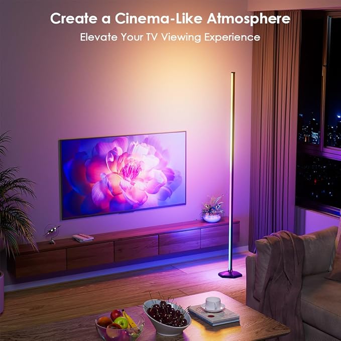 YIKBIK RGB Corner Floor Lamp, 65" Color Changing LED Floor Lamp Bluetooth APP Remote Control Music Sync Modern Standing Lamp 16 Million DIY Colors with Heavy Base for Living Room Bedroom GameRoom