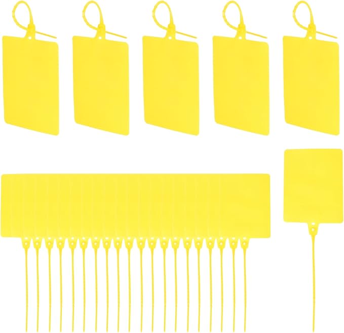 MECCANIXITY Plastic Seals Shipping Tags, for Basket Labels Cable Labels Tags Product Identification Tags, Logistics Marking, Outdoor Tagging, 3.1x3.9 Inch Yellow 100Packs