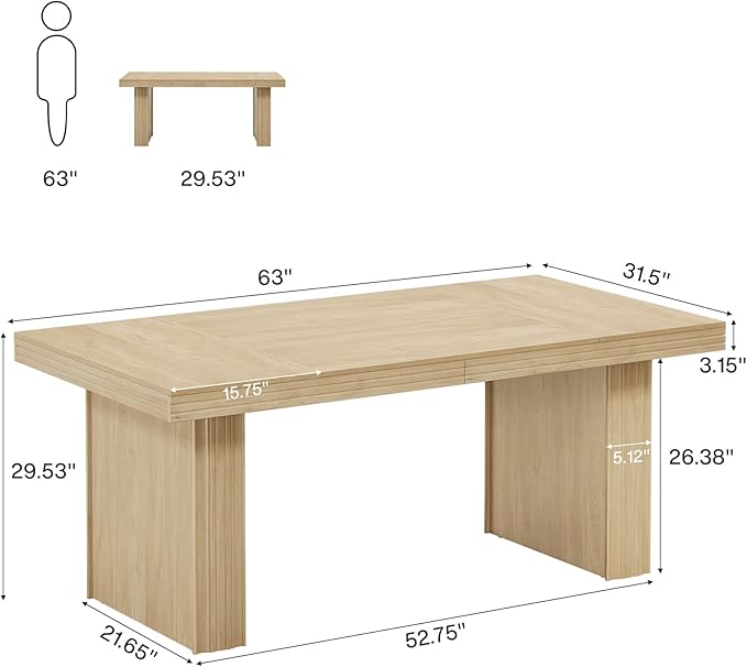 Tribesigns 63" Executive Desk, Modern Executive Office Desk with Thickened Desktop and Heavy-Duty Legs, Wood Writing Workstation Study Table Conference Table for Office, Natural