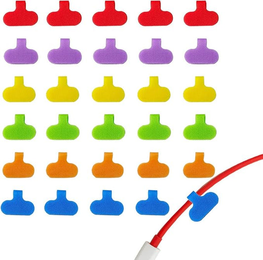 30 PCS Cable Labels, Oval Multi-Color Electronic Cable Identification Tags Write On Cord Labels, for Management and Ldentification