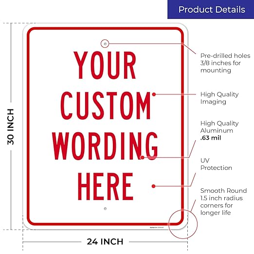 Custom Sign, Personalized Metal Signs, Customize for Office, Business, Workplace, office, Home, Airbnb, Delivery Signs, 24x30 Inches, Rust Free .063 Aluminum, Made in USA