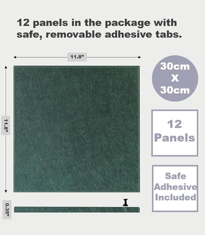 DECORITA Green Bulletin Board | Large Cork Boards Alternative for Walls | Felt Cork Board for Office, Home & Classroom | Green Office Classroom Supplies | Felt Wall Tiles (12-Pack) | Aurora Green