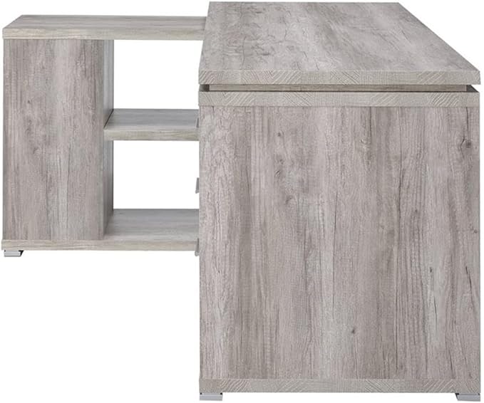 Pemberly Row L Shape Corner Storage Desk in Grey Driftwood, Letter/Legal File, 5 Bookshelves