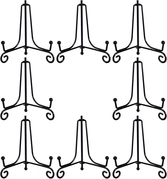 HENABLE 8PCS Premium Black Iron Plate Stands for Display 4 Inch, Decorative Solid Metal Plate Holders for Displaying, Mini Easel, Frame, Book, Card, Plaque, Bowl, Picture Stands for Display