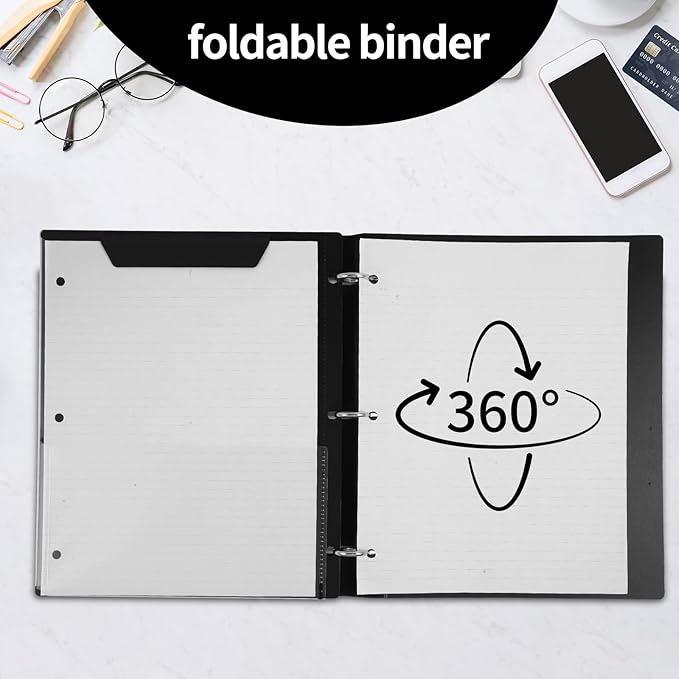 Tashkummy 360 Degree Pivotable Binder, Upgraded 3 Ring Binder 1 inch, Flexible Binders 3 Ring, Foldable Three Ring Binders- White