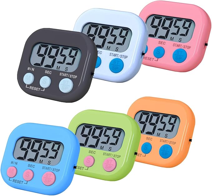 Timers, BESTWYA Magnetic Timer with Clear LCD Screen 3 Big Buttons On/Off Switch Count Up and Down Function for Kitchen,Study,Work,Exercise Training,Outdoor Activities (6,6 Colors)