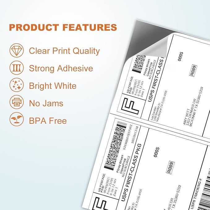 BESTEASY 200 Half Sheet Self Adhesive Shipping Labels, Laser/Ink Jet White Blank Shipping Labels 8.5" x 5.5" Address Labels (100 Sheet Total 200 Labels)