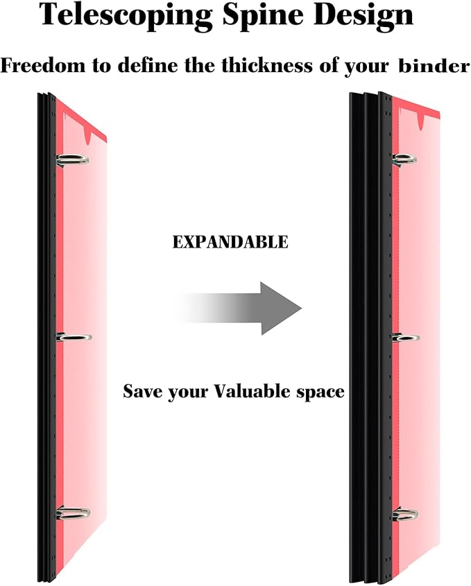INFUN 1 Inch Telescoping 3 Ring Binder - 1PCS,Flexible Round Binder with Customizable Front Cover and Clear Catalog Pocket, 1 Inch Rings, 225 Sheet Capacity-Red