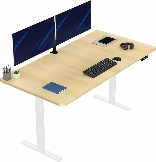 VIVO Electric 71 x 36 in Standing Desk, Memory Height Adjustment, 1B Series, Holds 220 lbs, Light Wood Top White Frame, DESK-KIT-1W7C-36