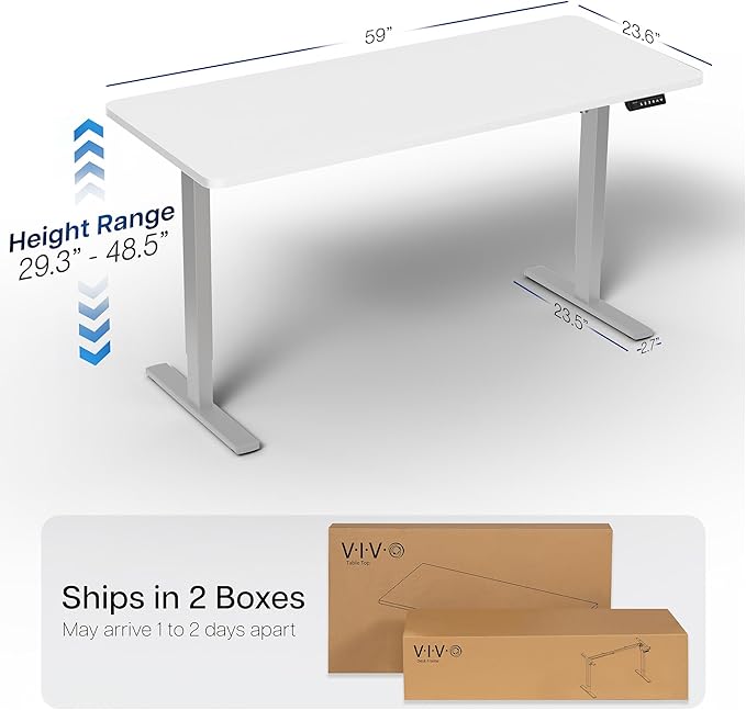 VIVO Electric 60 x 24 in Standing Desk, Memory Height Adjustment, 1B Series, Holds 220 lbs, One-Piece White Top, Gray Frame, DESK-KIT-1G6W