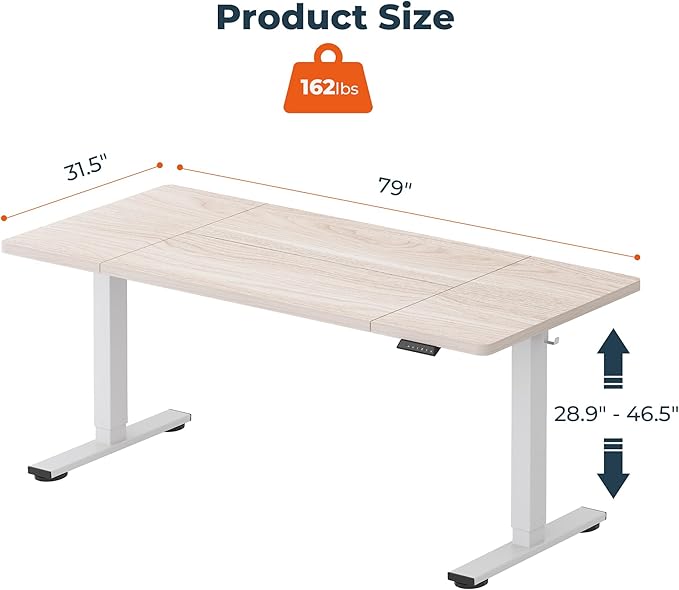 FitStand Standing Desk,Large 79x31 Inches Height Adjustable Stand Up Desks with Cable Management, Home Office Computer Desk with Cup Holder & Memory Preset, White Wood Grain
