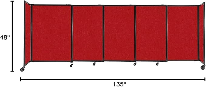 Versare Straightwall Sliding Portable Wall Partition | Freestanding Office Dividers | Locking Wheels | Temporary Room Separator | 11'3'' Wide x 4' Tall Red Fabric Panels