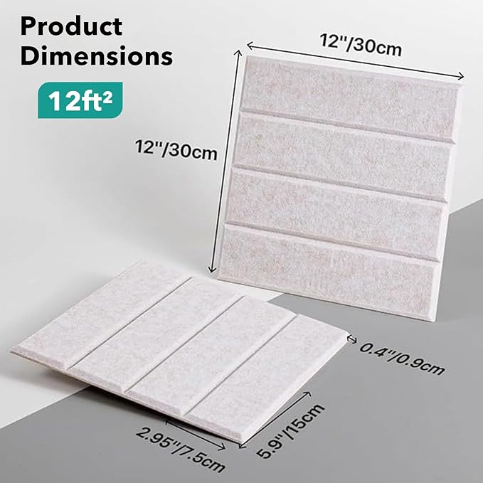 Lunarthos Felt Wall Tiles,12 Pack 12"x12"x0.4" Cork Borad Tiles with Self Adehesive Backing，Soundproof Corkboards for Office Home School（Gray）