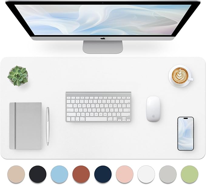 Bloss White Desk Mat, Mouse Pad, Waterproof Leather Desk Pad, Desk Matt for Desktop, Non-Slip Ccomputer Desk Protecor Mat for Office/Home/Decor(27.6 x 13.8 Inches)