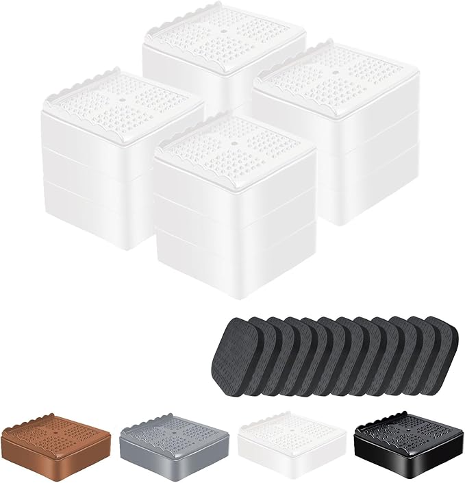 shouwuhho Furniture Risers, 4 Pack Bed Risers with Non-Slip Grip and Heavy Duty Support, 1 Inch 2 Inch 3 Inch 4 Inch Height Lift for Couch, Sofa, Table, Desk, Chair, Refrigerator - White, 1+1+1 Inch