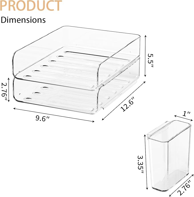 FANXIYQ 2-Tier Acrylic Paper Tray Organizer with Pen Holder | Clear Stackable Desk Organizer for Documents, Letters, A4 Paper | Modern Office/Classroom/Home Organization