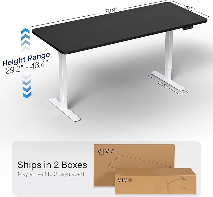 VIVO Electric 71 x 30 in Standing Desk, Memory Height Adjustment, 1B Series, Holds 220 lbs, Black Top White Frame, DESK-KIT-1W7B