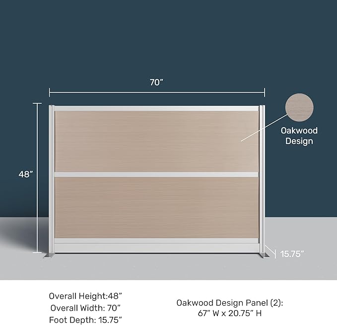 Stand Up Desk Store Oakwood Aesthetic Modular Walls | Room Divider Wall with Durable Woodgrain-Inspired Finish | Modular Office Partition Wall for Offices, Classrooms, and Coworking 70" W x 48" H