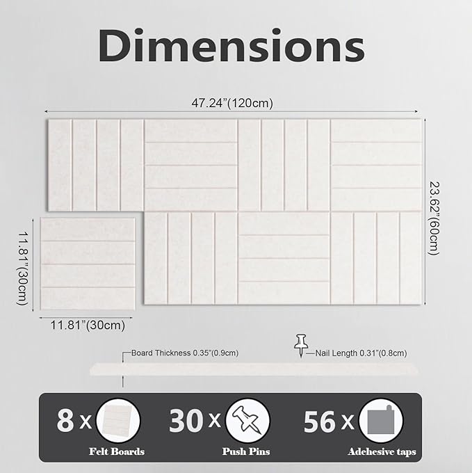 G Gamit Large Felt Wall Tiles Bulletin Board,Large Cork Board Alternative with 30 Pushpins,8-Pack Felt Pin Board with 56 Safe Removable Adhesive Tabs for Home Office School (Oatmeal)