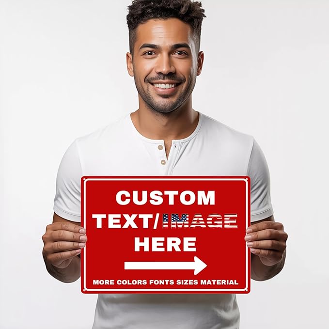 Custom Directional Arrow Sign, Glow in the Dark/Reflective Option, 14''x10'' Personalized Metal Address Plaque, Customize for Business Logo, Office, Home, Yard, Outdoor
