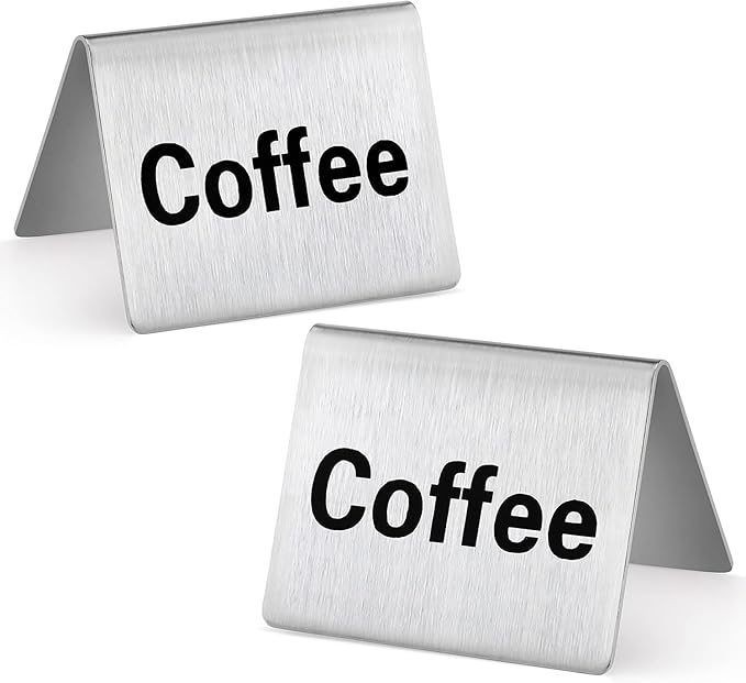 New Star Foodservice Stainless Steel Table Tent Sign (Silver (Coffee), 2 x 2-Inch (Set of 2))