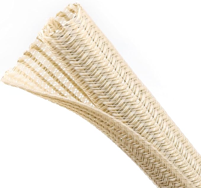 Split Wire Loom Tubing, Cable Protector Sleeve, Braided Cable Management for TV/Computer/Home Theater/Engine Bay, Cord Protectors from Pets No Chew (Wood Color, 1/2"-25ft)