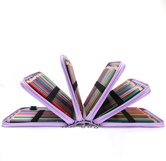 Vomgomfom Colored Pencil Case - 252 Slot Pencil Holder with Zipper Closure Deluxe PU Leather Large Capacity Case for Watercolor Pens or Markers, Artist Organizer (Purple)