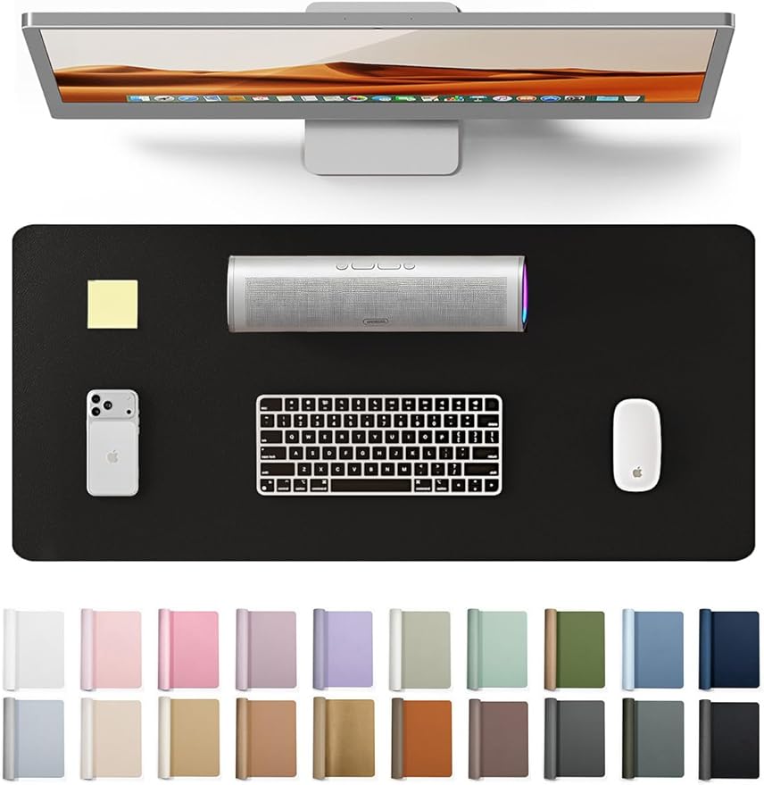 YSAGi Leather Office Desk Pad Protector, Large Mouse Pad, Non-Slip, PU Leather, Laptop Desk Blotter, Waterproof Writing Pad for Office and Home, Black, 23.6" x 13.8"