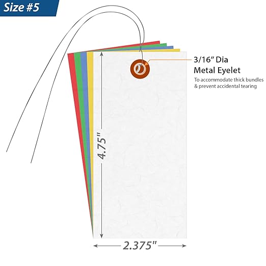 SmartSign (Pack of 100) 4.75 x 2.375 inch Multi Colored Blank Tyvek Shipping Tags with Wire, Size #5, 8 mil Thick Tyvek