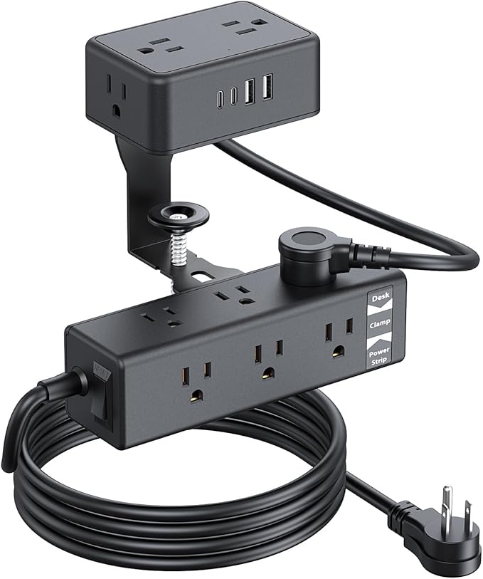 Desk Clamp Power Strip 13 Outlet 2USB-C Ports,2 USB-A Ports,Desktop Edge Mount Outlet Spaced Surge Protector Fast Charging Station, 6.6 Ft Extension Cord for Office Home.