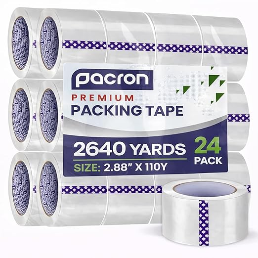 Clear Packing Tape - 24 Heavy-Duty Wrapping Tape - 110-Yard Length, 2640 Total Yards 2.88-Inch Wide Strong Adhesive Rolls for Moving Boxes, Office Packaging, Storage Organization & Warehouse Shipping