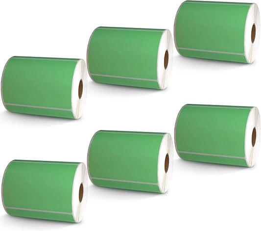 BETCKEY - 4" x 3" Shipping & Multipurpose Labels Compatible with Zebra & Rollo Label Printer,Premium Adhesive & Perforated[Green, 6 Rolls, 3000 Labels]