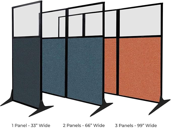 Versare Workstation Partition | Portable Wall Divider | Modern Office Cubicle | Free Standing Privacy Screen | Flexible Work Space | 99" x 70" Urban Oak Wood Grain Panels with Clear Window