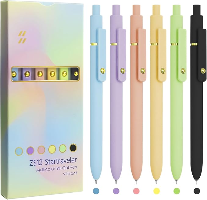 UIXJODO Colored Pens, 6 Pcs Colorful Pens Fine Point Smooth Writing Pen, 0.5mm Colored Ink Gel Pen for Journaling Note Taking Planner, School Supplies Gifts for Nurse Teacher (6 Pcs Gold Vibrant)