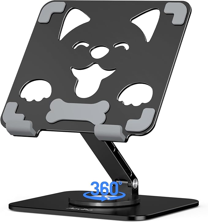 Aoviho Adjustable Tablet Stand for iPad - 360° Rotating Aluminum Desk Holder, Foldable Stable Stand for iPad Pro 12.9/11,Home Office & Travel,Great Gift for Mom & Teens, Black