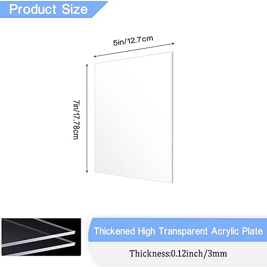 4 Pack 5x7 Inch Acrylic Sheet 1/8" Thick, Cast Acrylic Sheet, Clear Plexiglass Sheets, for Craft Projects, Display Cases, Signs, Photo Frame