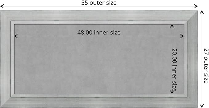 Amanti Art Silver Framed Magnetic Board 27x55 Oversize Vision Board for use with Magnets, 100% Metal Sheet to Display Items as Office Decor or for Home Organization in mudroom, Kitchen or Kids Room