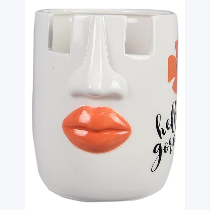 Young's Inc Ceramic Eyeglass and Stationery Holder Cup – White Face Desk Organizer with Sunglass Stand, 5 InchMulti-Purpose Accessories Organizer for Home, Office, Vanity, or Nightstand Decor