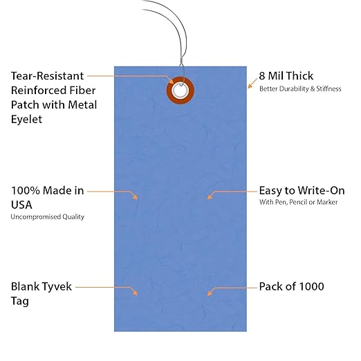 SmartSign Blue Tyvek Shipping Tags with Wire, Size #5 | 4 3/4" x 2 3/8", Pack of 1000, Made in USA