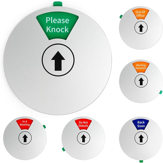 6-Sided Office Door Sign with Magnetic & Adhesive Backing - Rotating Privacy Indicator for Meeting, Do Not Disturb, Remote Work, Please Knock, Out of Office, Back Soon - 6 inch Silver ABS Door Hanger (Silver, 6-Mode)