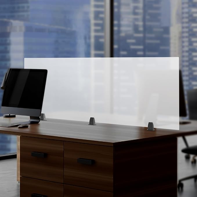 Desk Divider, Acrylic Desk Privacy Panels, Privacy Desk Screen, Frosted Acrylic Partitions with 3 C-Type Clamps Acrylic Table Top Sneeze Guard for Offices Schools (60x22x2 in)
