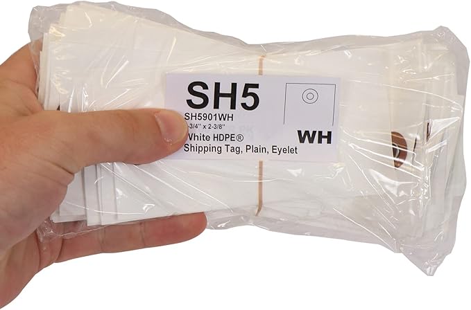 SmartSign 4.75 x 2.375 inch Blank White Shipping Tags with Metal Eyelet (Size-5), 7.5 mil HDPE Plastic, Writable, Pack of 1000 (No Wires)