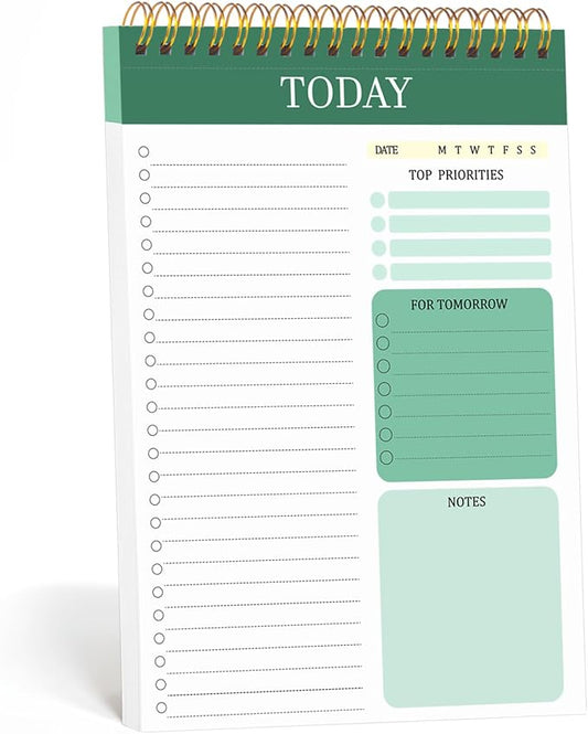 to Do List Notepad with 60 Tear Off Sheets, 6.7 x 9.8" to Do List Notebook for Work Perforated Daily Planner with Task Checklist for Home School Office Personal Organizers, Green