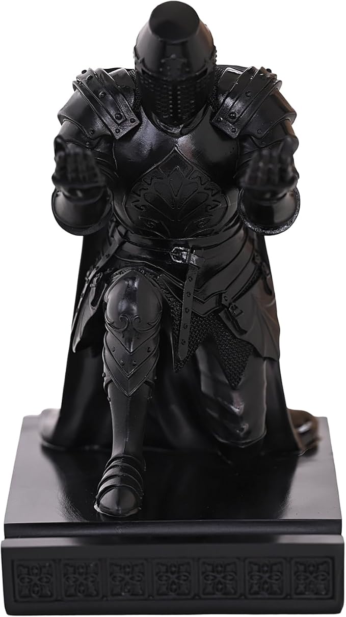 NCQIXIAO Medieval Templar Vanguard Officer Knight Pen Holder Pen Stand Desk Organizers and Accessories Resin Mobile Phone Stand as Gift for Office and Home Desk Organizer (Black)