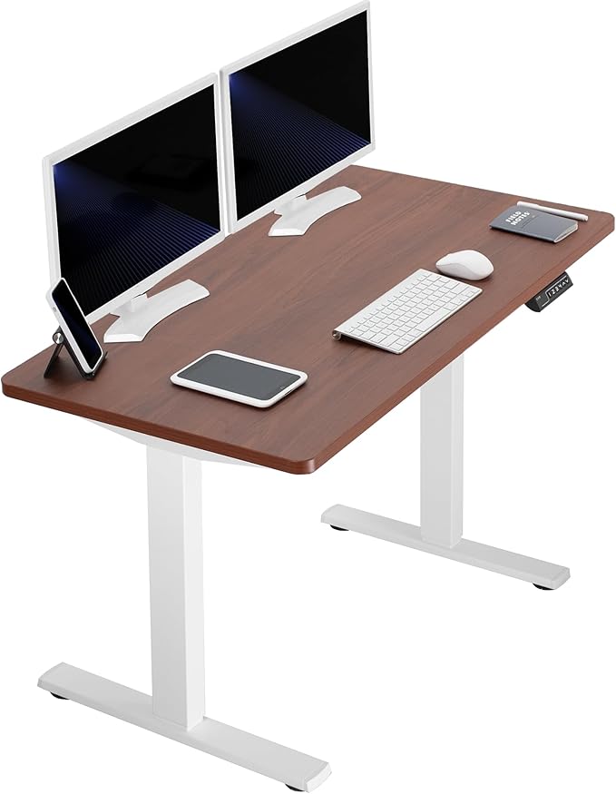 VIVO Electric 43 x 24 in Standing Desk, Memory Height Adjustment, 1B Series, Holds 220 lbs, One-Piece Dark Walnut Top, White Frame, DESK-KIT-1W4D