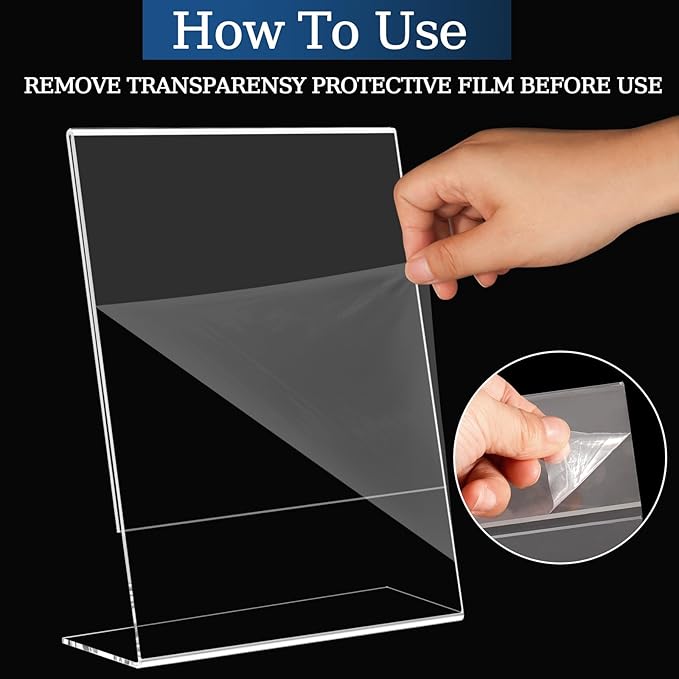 StyEdEk 6 Pack 8.5x11 Inch Acrylic Sign Holder Clear Plastic Table Paper Display Stand L-Shape Vertical Menu Holder Stand Picture Photo Flyer Display Stand for Desktop Flyers, Documents, Office, Restaurants